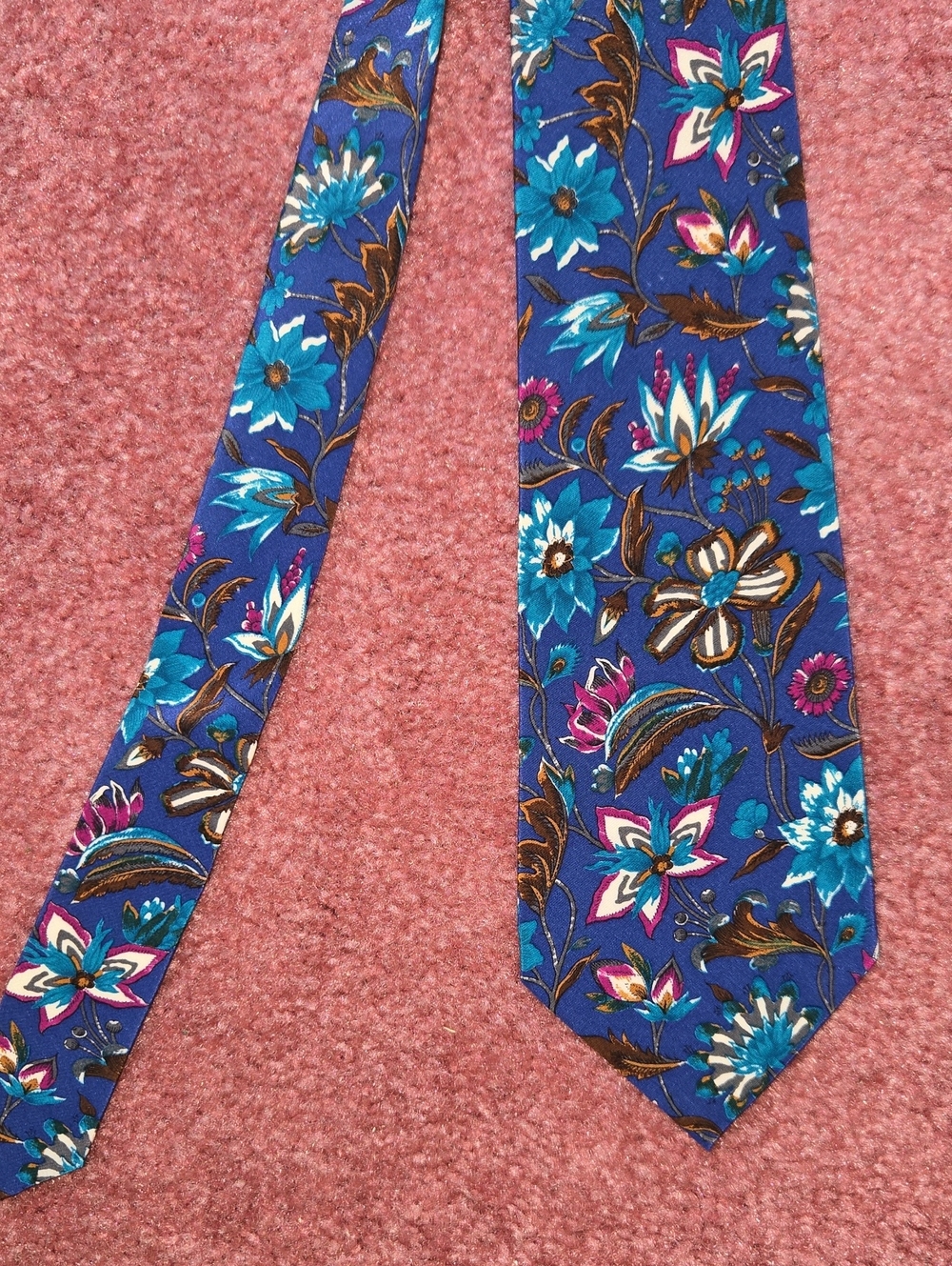 Chloe Silk Blue Floral Tie with Teal and Fuchsia Accents
